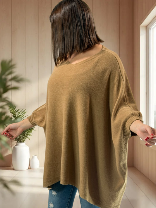 NICKO - PULL OVERSIZE CAMEL JUSQU'A LA TAILLE 60
