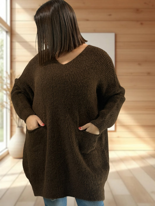 GABRIEL - PULL OVERSIZE MARRON JUSQU'A LA TAILLE 56