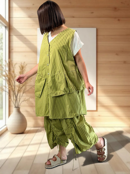 SEBASTIEN  - ENSEMBLE GILET ET PANTACOURT VERT JUSQU'A LA TAILLE 54/56