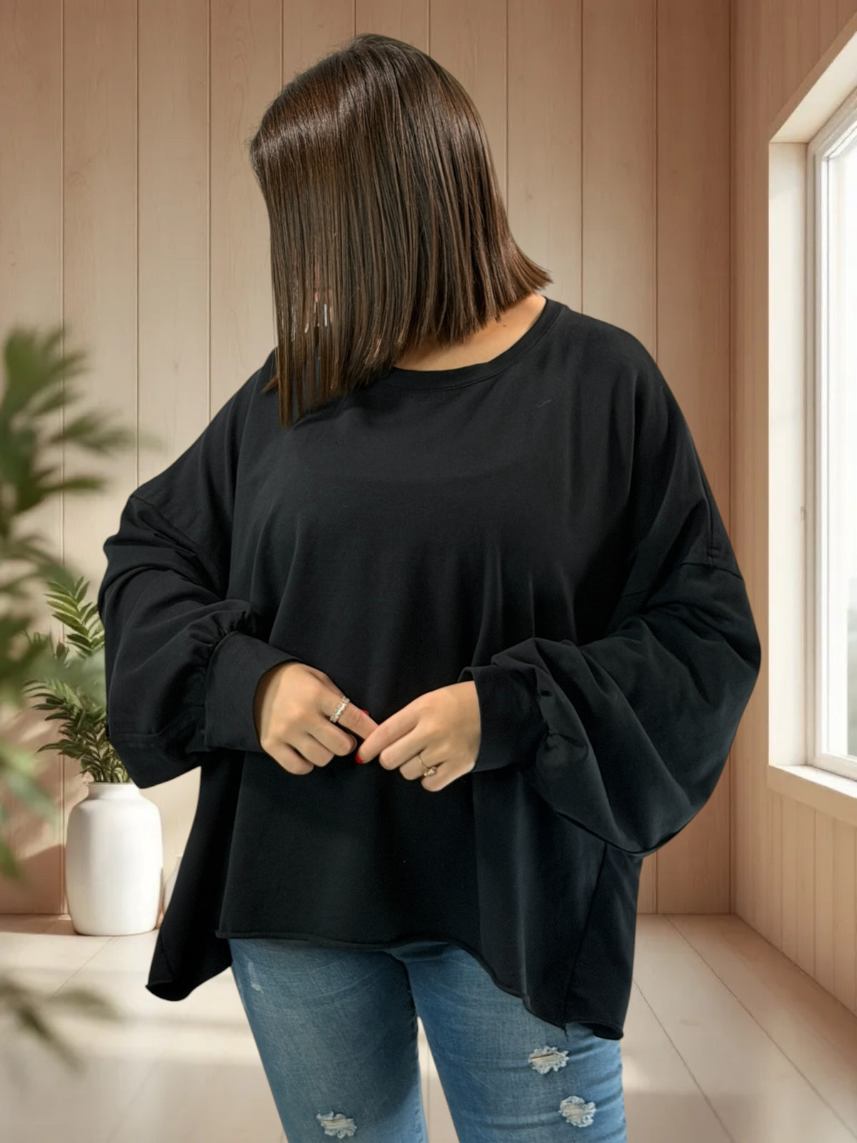 ENNIO - SWEAT OVERSIZE NOIR JUSQU'A LA TAILLE 54/56