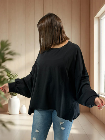 ENNIO - SWEAT OVERSIZE NOIR JUSQU'A LA TAILLE 54/56