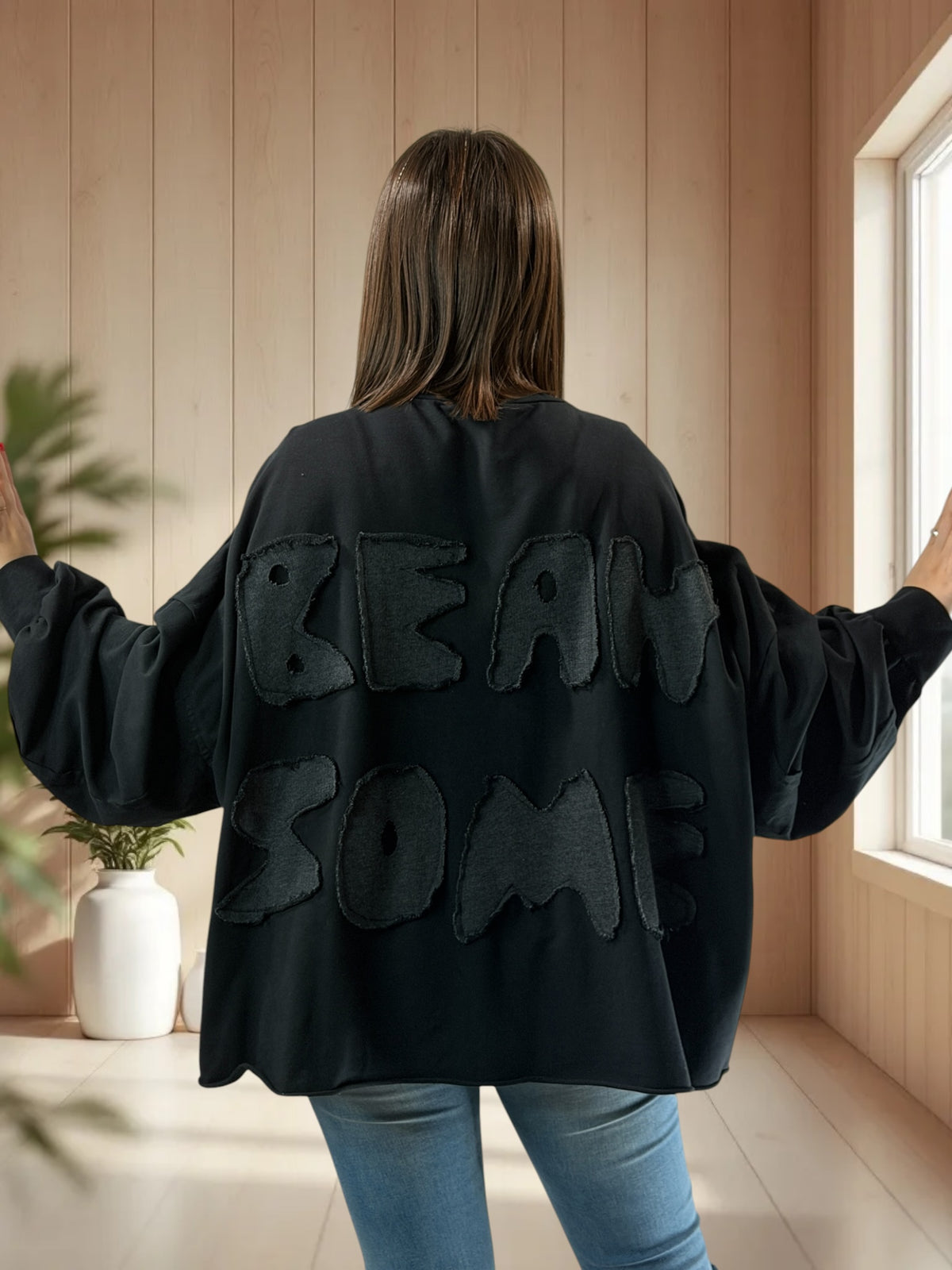 ENNIO - SWEAT OVERSIZE NOIR JUSQU'A LA TAILLE 54/56