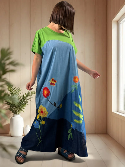 ANGELINA - ROBE LONGUE OVERSIZE BRODEE JUSQU'A LA TAILLE 60