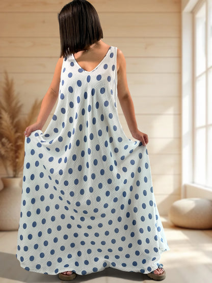 MAUDE - ROBE LONGUE POIS BLEU JUSQU'A LA TAILLE 58/60