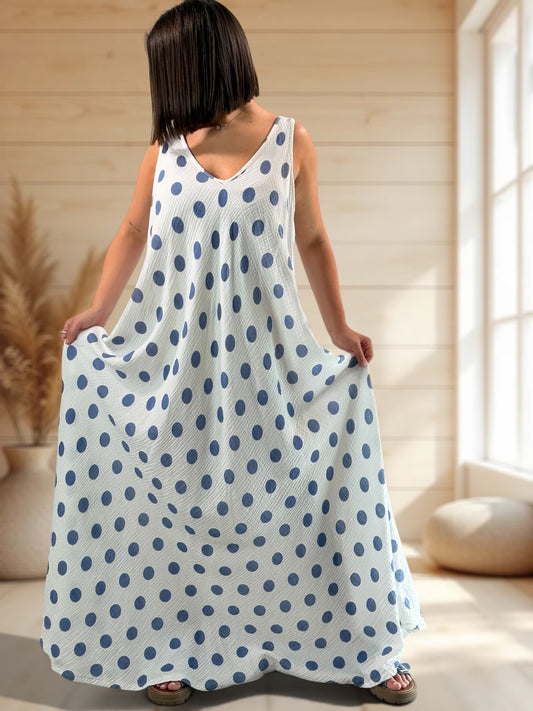 MAUDE - ROBE LONGUE POIS BLEU JUSQU'A LA TAILLE 58/60