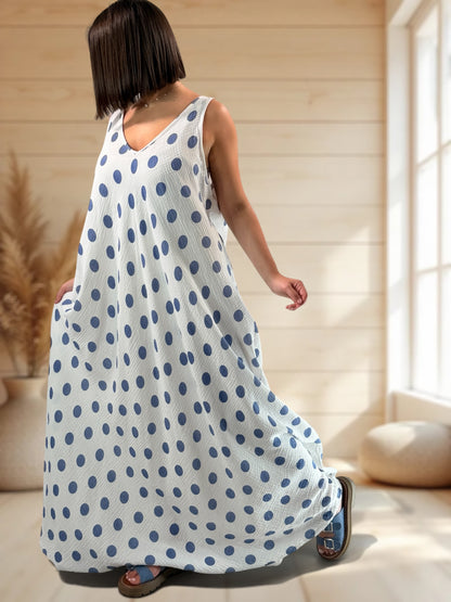 MAUDE - ROBE LONGUE POIS BLEU JUSQU'A LA TAILLE 58/60