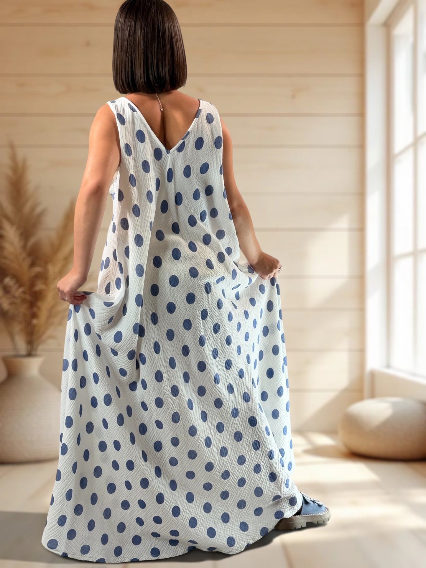 MAUDE - ROBE LONGUE POIS BLEU JUSQU'A LA TAILLE 58/60