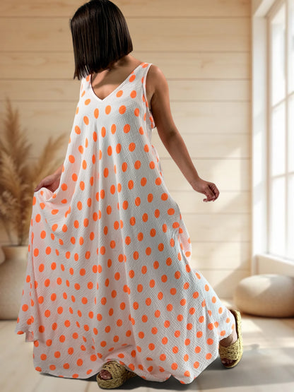 MAUDE - ROBE LONGUE POIS ORANGE JUSQU'A LA TAILLE 58/60