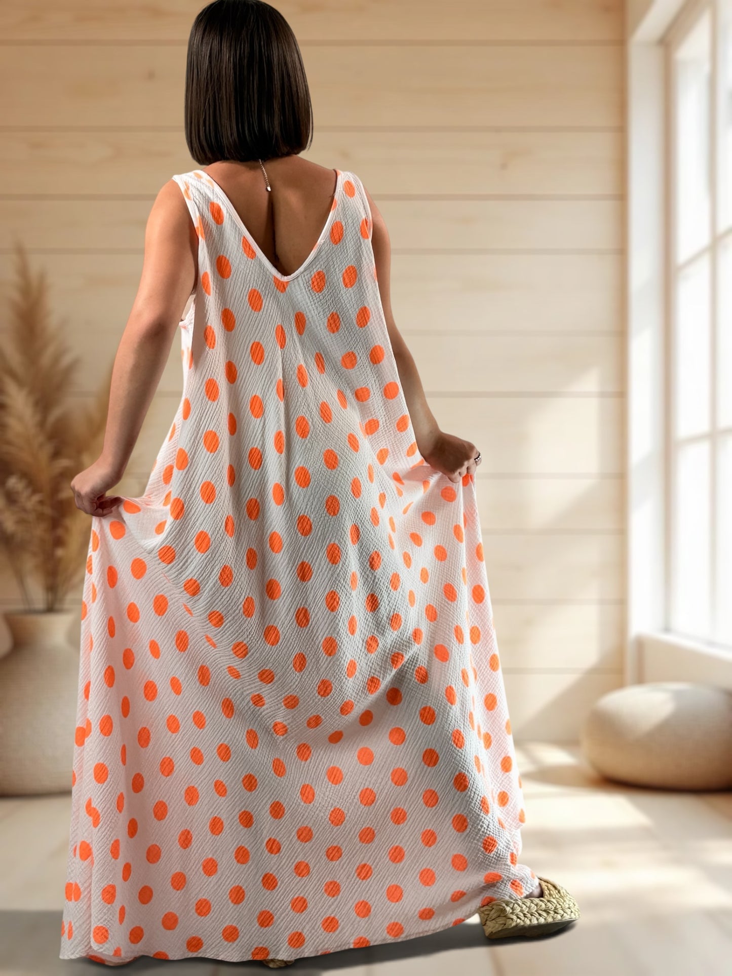 MAUDE - ROBE LONGUE POIS ORANGE JUSQU'A LA TAILLE 58/60