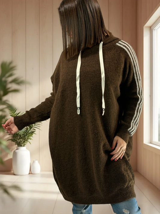 CRISTIANO - LONG PULL OVERSIZE MARRON A CAPUCHE JUSQU'A LA TAILLE 56