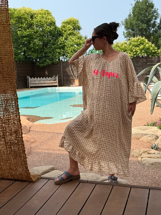 ST TROPEZ - ROBE VICHY CAMEL JUSQU'A LA TAILLE 52