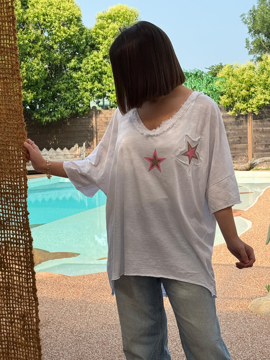 NATHAN - T-SHIRT OVERSIZE BLANC A MOTIF JUSQU'A LA TAILLE 54
