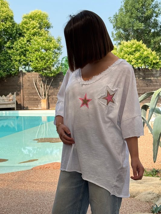 NATHAN - T-SHIRT OVERSIZE BLANC A MOTIF JUSQU'A LA TAILLE 54