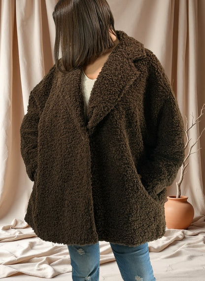 CHOUCHOU - VESTE MARRON OVERSIZE EN MOUMOUTE JUSQU'A LA TAILLE 54