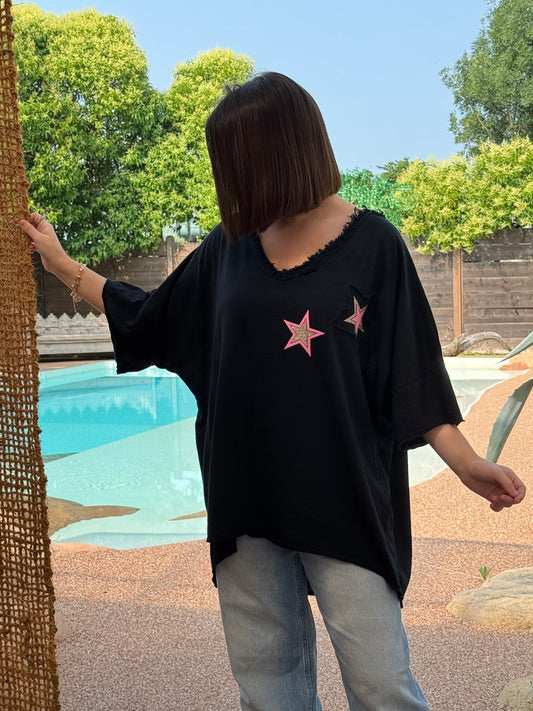 NATHAN - T-SHIRT OVERSIZE NOIR A MOTIF JUSQU'A LA TAILLE 54