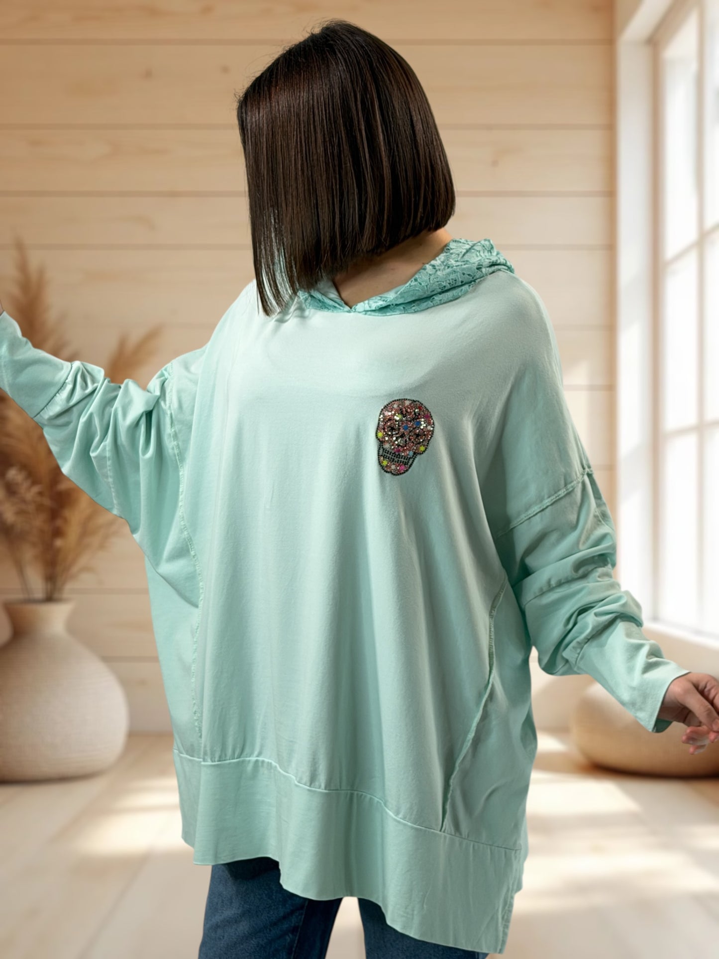 CARACAS - TEE-SHIRT LAGON OVERSIZE CAPUCHE EN DENTELLE JUSQU'A LA TAILLE 58