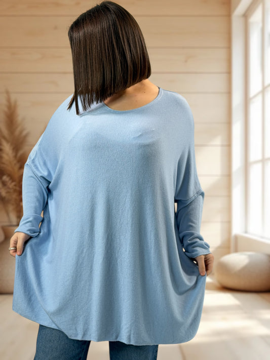 CAPRIO - PULL BLEU CIEL EN MAILLE FLUIDE JUSQU'A LA TAILLE 54