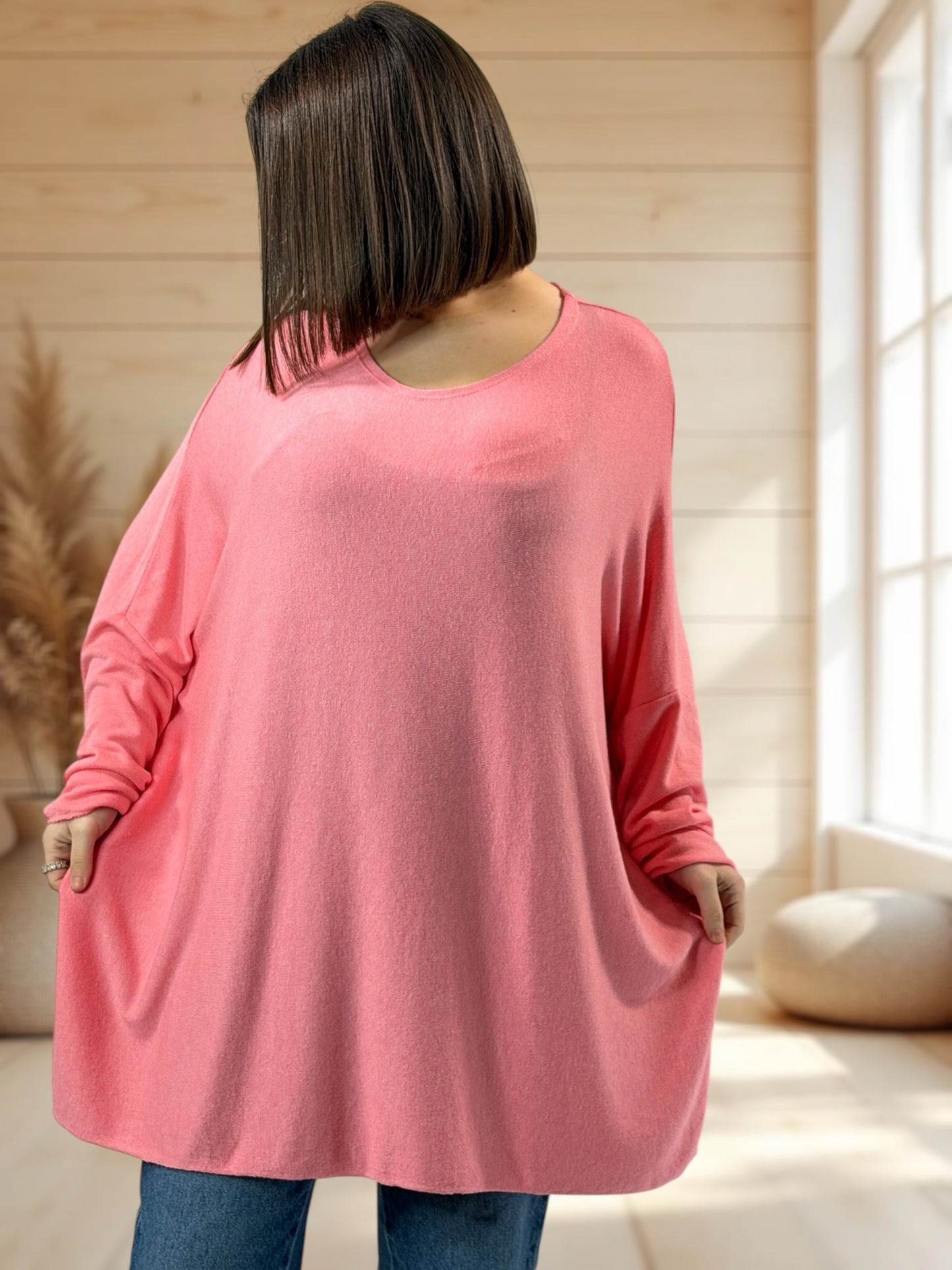 CAPRIO - PULL ROSE EN MAILLE FLUIDE JUSQU'A LA TAILLE 54