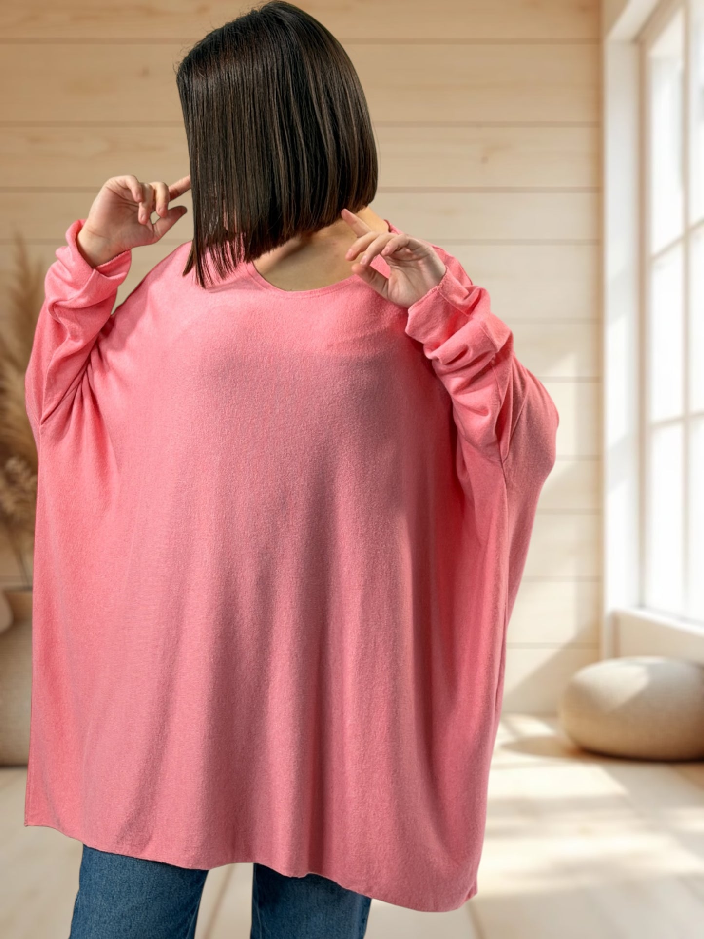 CAPRIO - PULL ROSE EN MAILLE FLUIDE JUSQU'A LA TAILLE 54