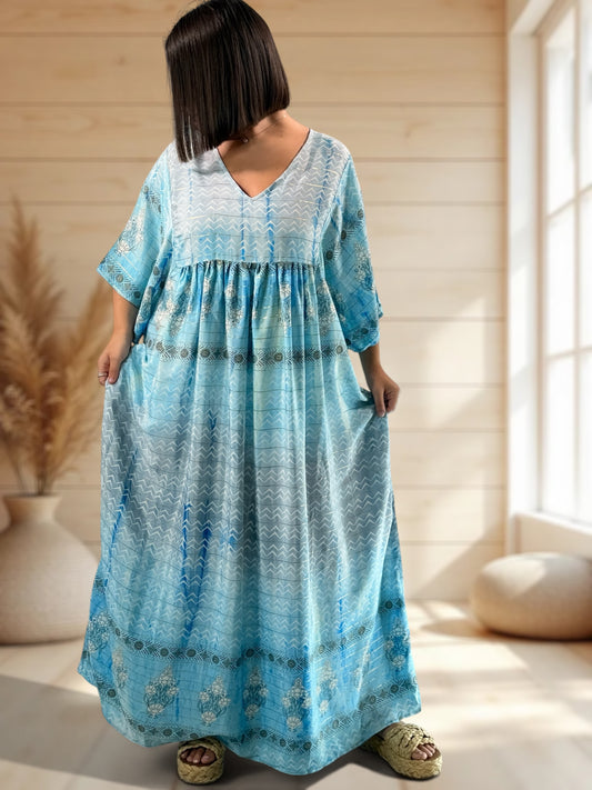 MATHILDA - ROBE LONGUE BOHEME SOIE JUSQU'A LA TAILLE 54