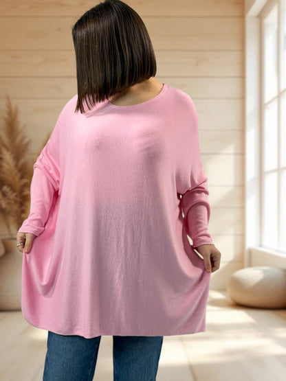 CAPRIO - PULL ROSE EN MAILLE FLUIDE JUSQU'A LA TAILLE 54
