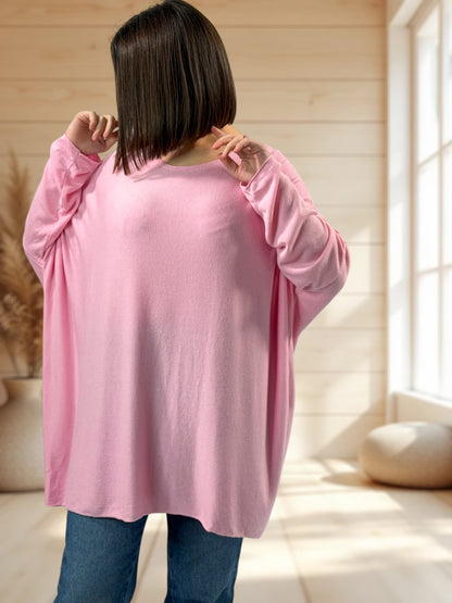 CAPRIO - PULL ROSE EN MAILLE FLUIDE JUSQU'A LA TAILLE 54