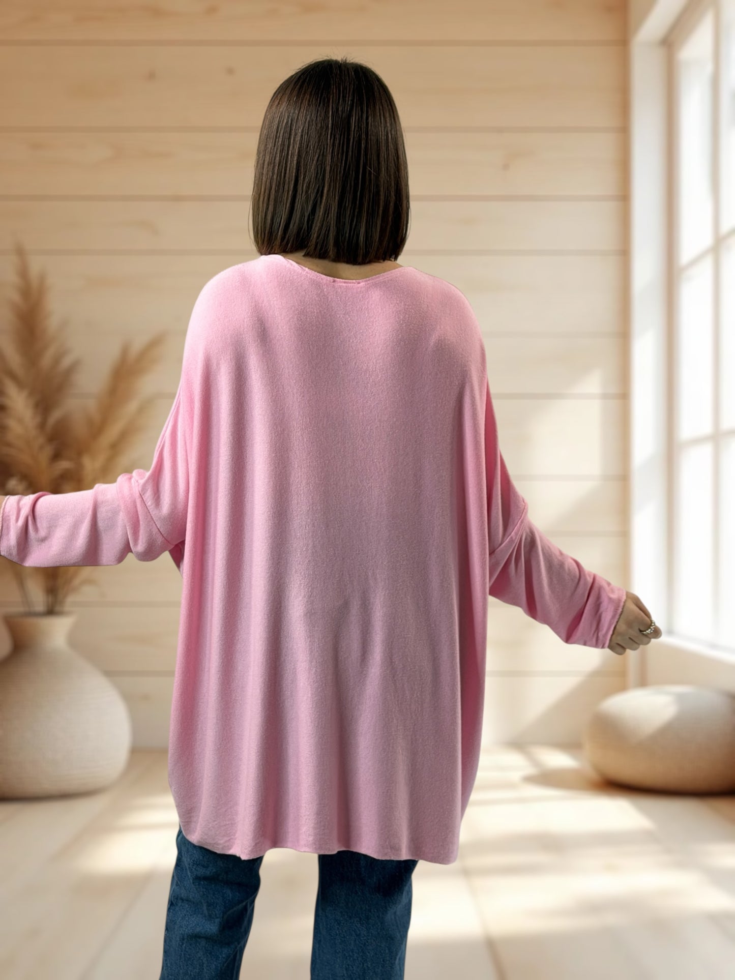 CAPRIO - PULL ROSE EN MAILLE FLUIDE JUSQU'A LA TAILLE 54