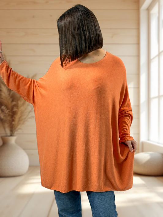 CAPRIO - PULL CORAIL EN MAILLE FLUIDE JUSQU'A LA TAILLE 54