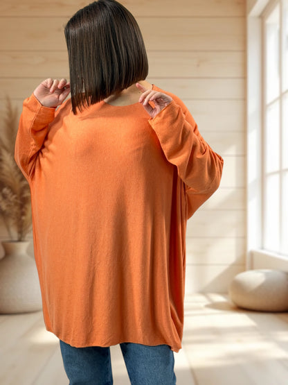 CAPRIO - PULL CORAIL EN MAILLE FLUIDE JUSQU'A LA TAILLE 54