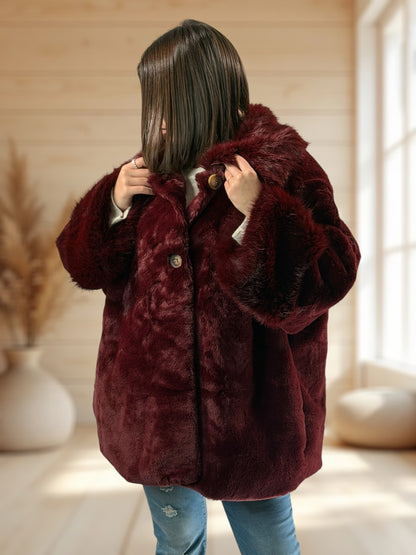COURCHEVEL - VESTE BORDEAUX OVERSIZE EN FAUSSE FOURRURE JUSQU'A LA TAILLE 54