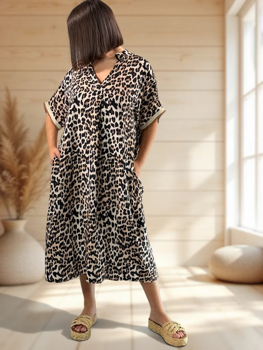 LALY - ROBE OVERSIZE LEOPARD JUSQU'A LA TAILLE 54