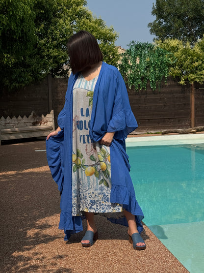 HAPINESS - KIMONO BLEU IMPERIAL OVERSIZE JUSQU'A LA TAILLE 60 (Copie)