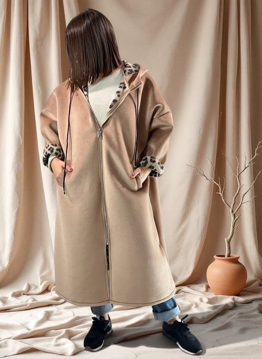 ERIKO - MANTEAU BEIGE A CAPUCHE JUSQU'A LA TAILLE 48/50 A 54
