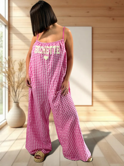 BICHETTE - COMBI OVERSIZE VICHY ROSE JUSQU'A LA TAILLE 56