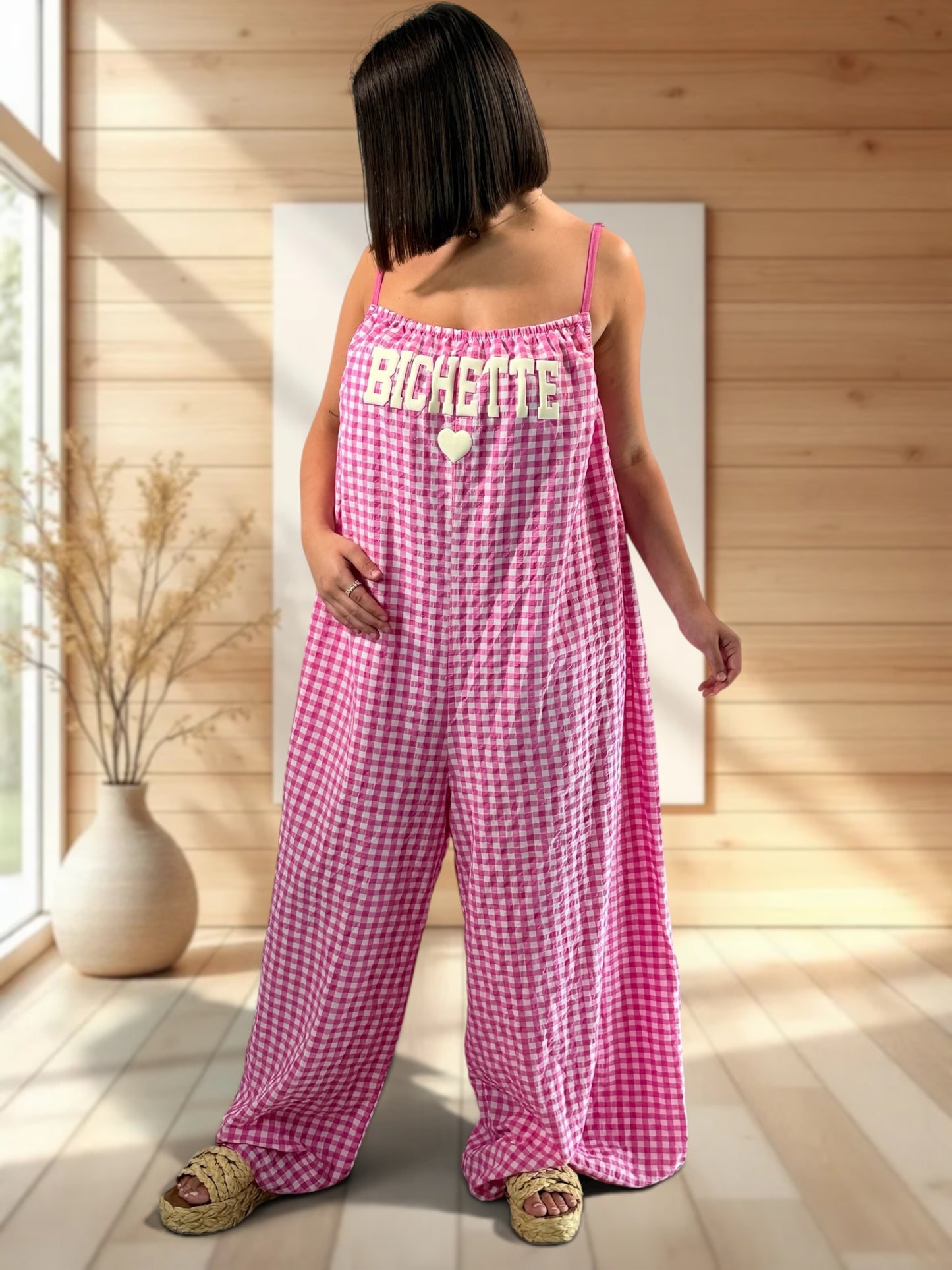 BICHETTE - COMBI OVERSIZE VICHY ROSE JUSQU'A LA TAILLE 56