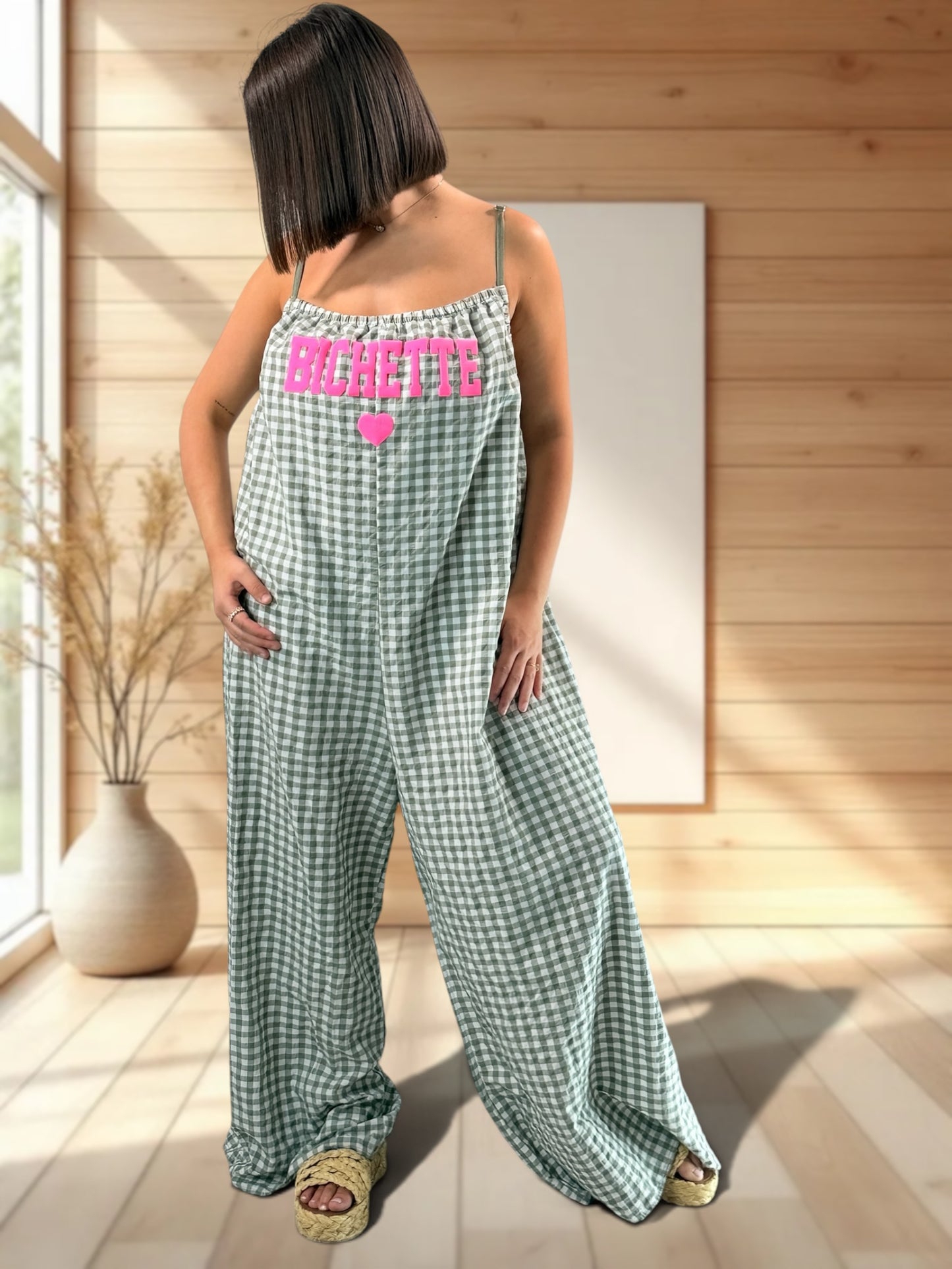 BICHETTE - COMBI OVERSIZE VICHY KAKI JUSQU'A LA TAILLE 56