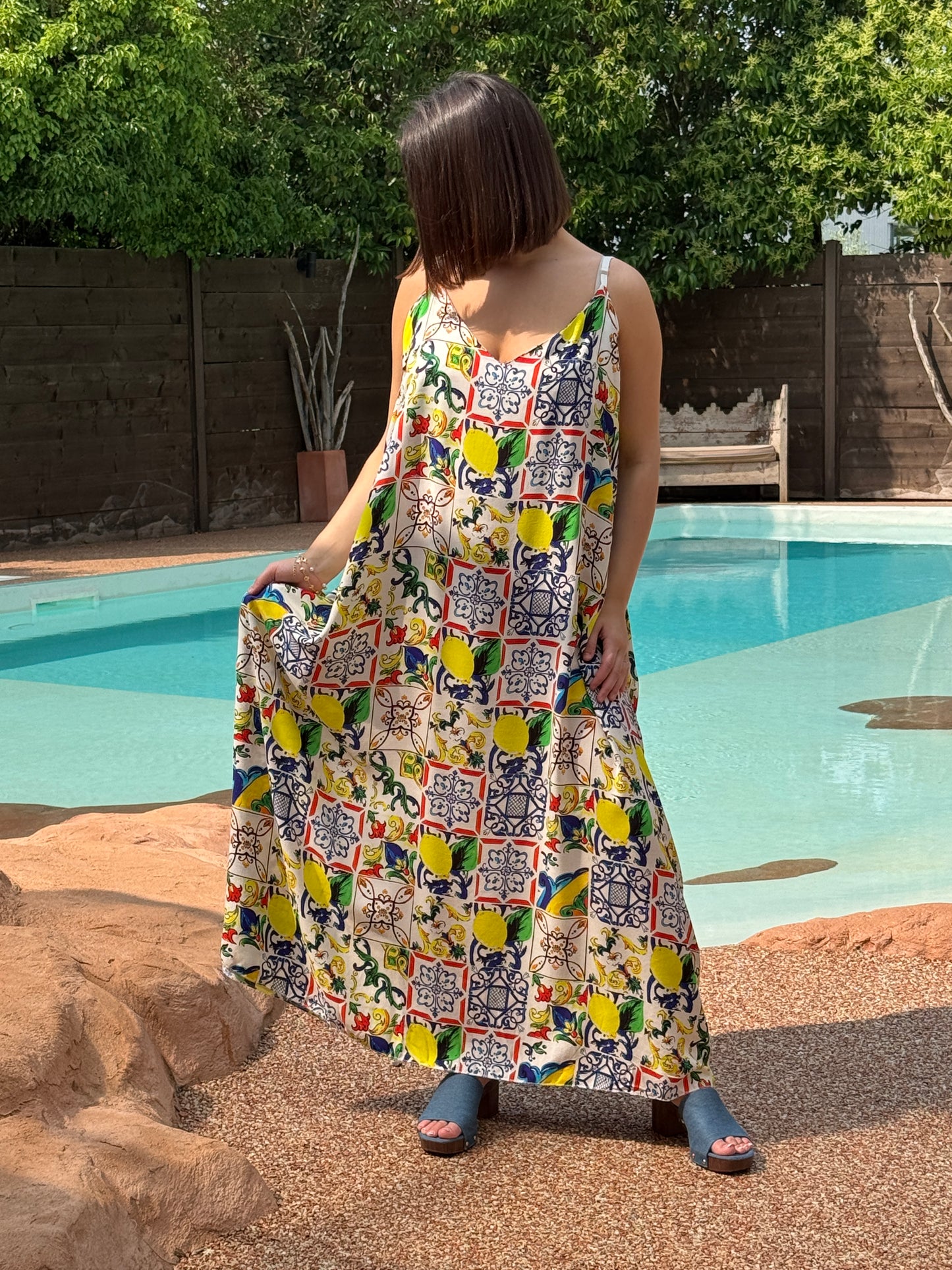 SOLELUNA - ROBE FLUIDE MOTIF CITRON JUSQU'A LA TAILLE 54