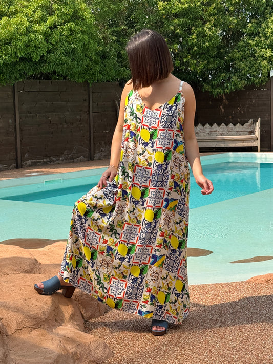 SOLELUNA - ROBE FLUIDE MOTIF CITRON JUSQU'A LA TAILLE 54