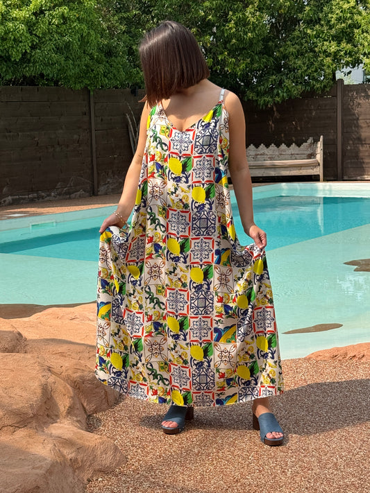 SOLELUNA - ROBE FLUIDE MOTIF CITRON JUSQU'A LA TAILLE 54