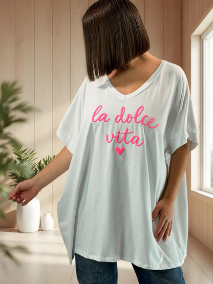 LA DOLCE VITA - T-SHIRT OVERSIZE BLANC JUSQU'A LA TAILLE 46/48 A 56/58