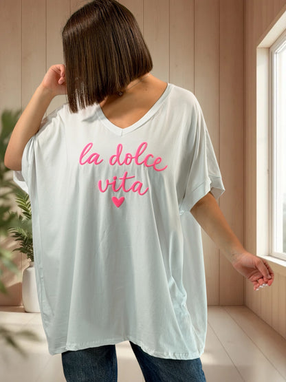 LA DOLCE VITA - T-SHIRT OVERSIZE BLANC JUSQU'A LA TAILLE 46/48 A 56/58