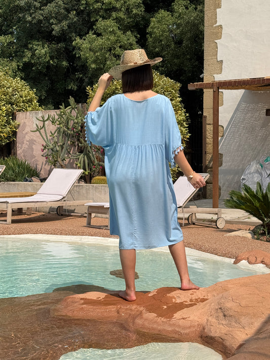 NINON - ROBE TUNIQUE BLEU CIEL JUSQU'A LA TAILLE 54