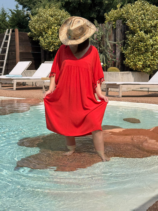 NINON - ROBE TUNIQUE ROUGE JUSQU'A LA TAILLE 54
