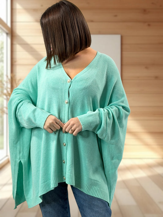 MATHILDE - GILET OVERSIZE LAGON JUSQU'A LA TAILLE 56/58