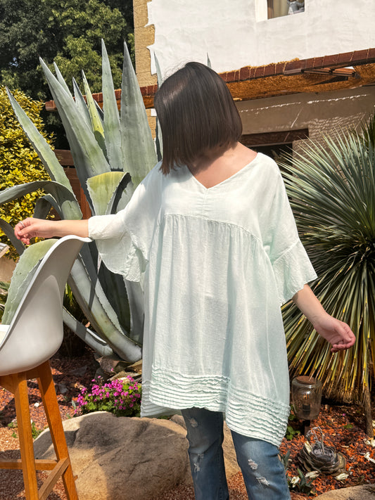 PEGGY - BLOUSE OVERSIZE LAGON COTON JUSQU'A LA TAILLE 52/54