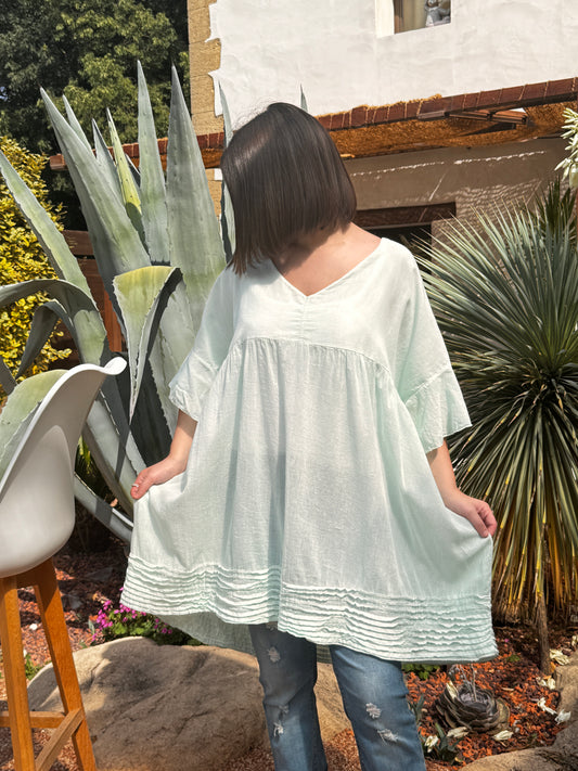 PEGGY - BLOUSE OVERSIZE LAGON COTON JUSQU'A LA TAILLE 52/54