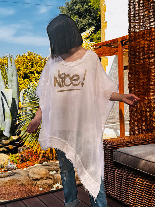 NICE - TUNIQUE BLANCHE ASYMETRIQUE JUSQU'A LA TAILLE 54