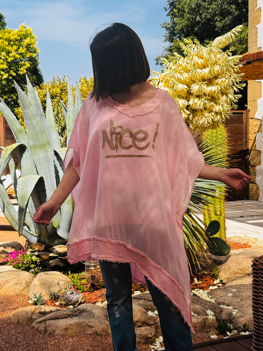 NICE - TUNIQUE ROSE ASYMETRIQUE JUSQU'A LA TAILLE 54