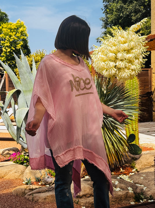 NICE - TUNIQUE ROSE ASYMETRIQUE JUSQU'A LA TAILLE 54