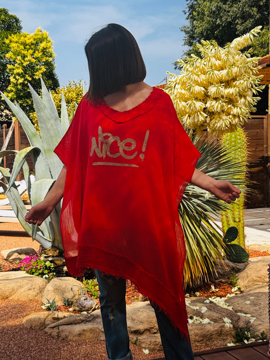 NICE - TUNIQUE ROUGE ASYMETRIQUE JUSQU'A LA TAILLE 54
